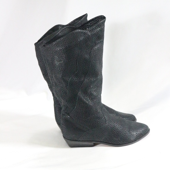 BOOTALINOS Black Grain Leather Pull On Boots Sz 9 US Women - Picture 2 of 8